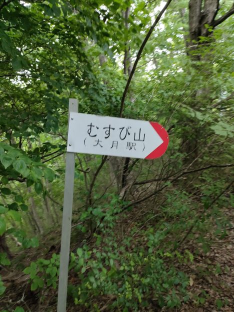 むすび山方面、大月駅方面の矢印標識